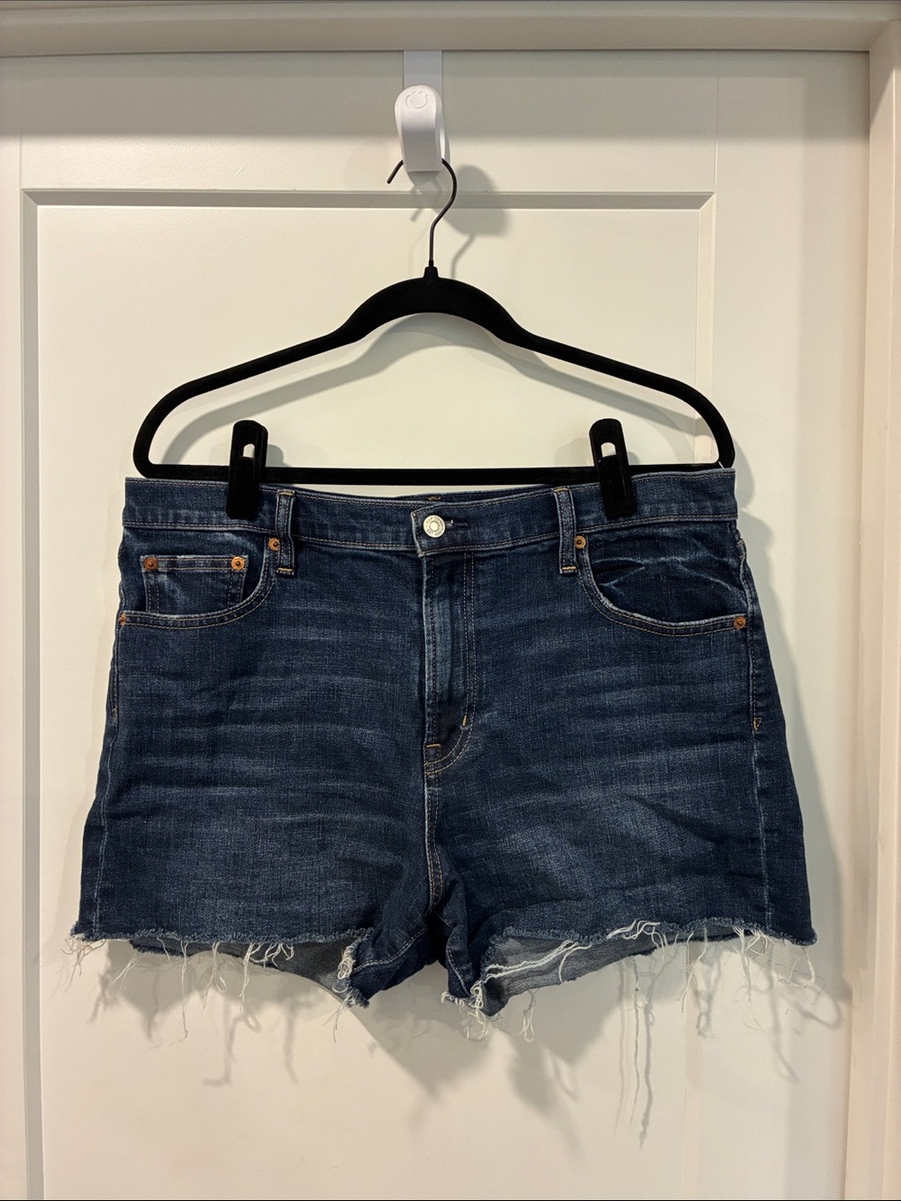 GAP Dark Blue Denim Frayed Hem High Rise Women's Shorts